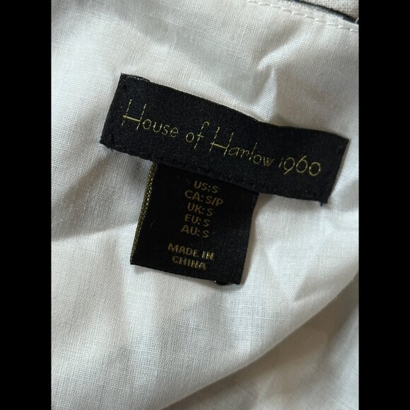 House of Harlow Top Small Womens Geometric Linen Crop Elastic Waist Long Sleeve - Picture 6 of 7